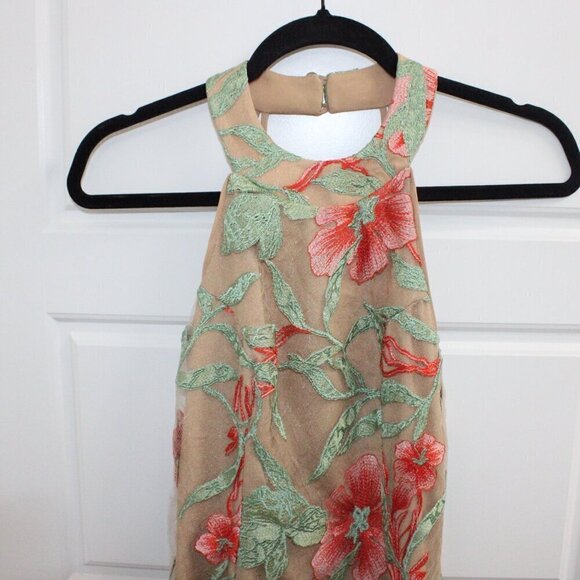 Dress the Population Anne Coral and Beige Lace Mini Dress Halter Backless Size S - Picture 2 of 4